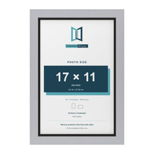 Silver 18 x 12 inch picture frame with a black mount for a 17 x 11 inch photo