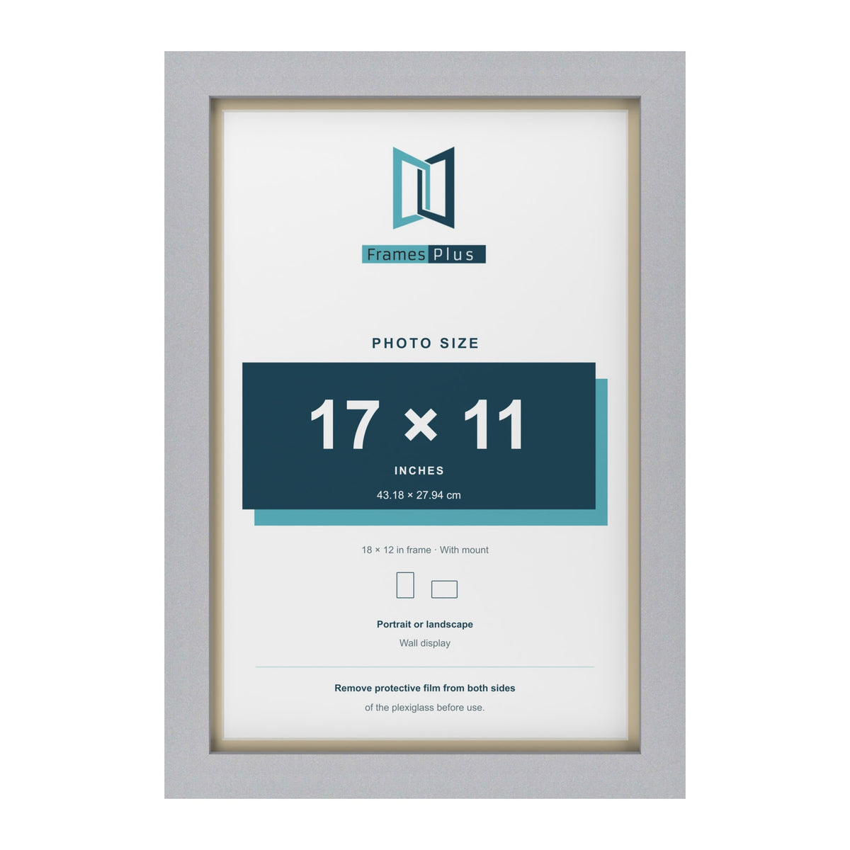Silver 18 x 12 inch picture frame with an ivory mount for a 17 x 11 inch photo