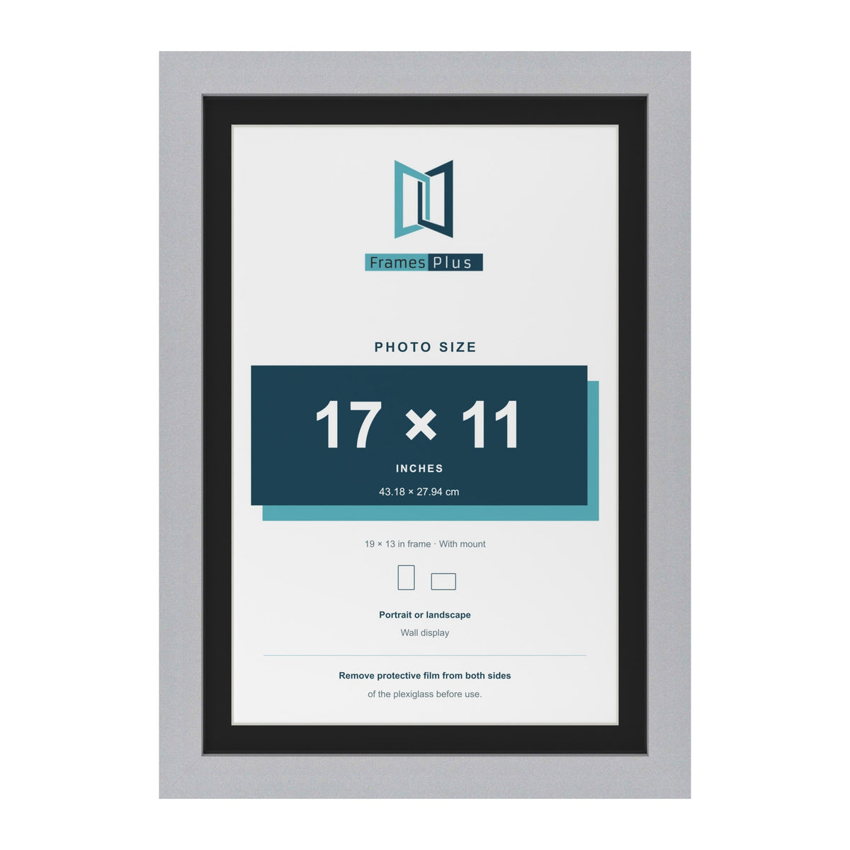 Silver 19 x 13 inch picture frame with a black mount for a 17 x 11 inch photo