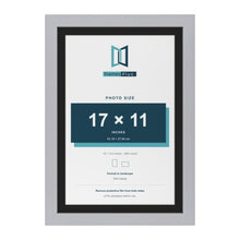 Silver 19 x 13 inch picture frame with a black mount for a 17 x 11 inch photo