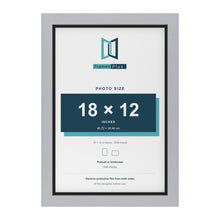 Silver 19 x 13 inch picture frame with a black mount for an 18 x 12 inch photo