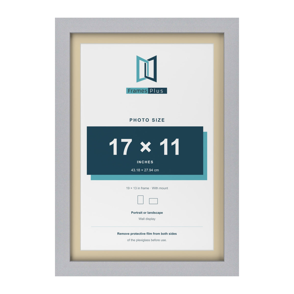 Silver 19 x 13 inch picture frame with an ivory mount for a 17 x 11 inch photo