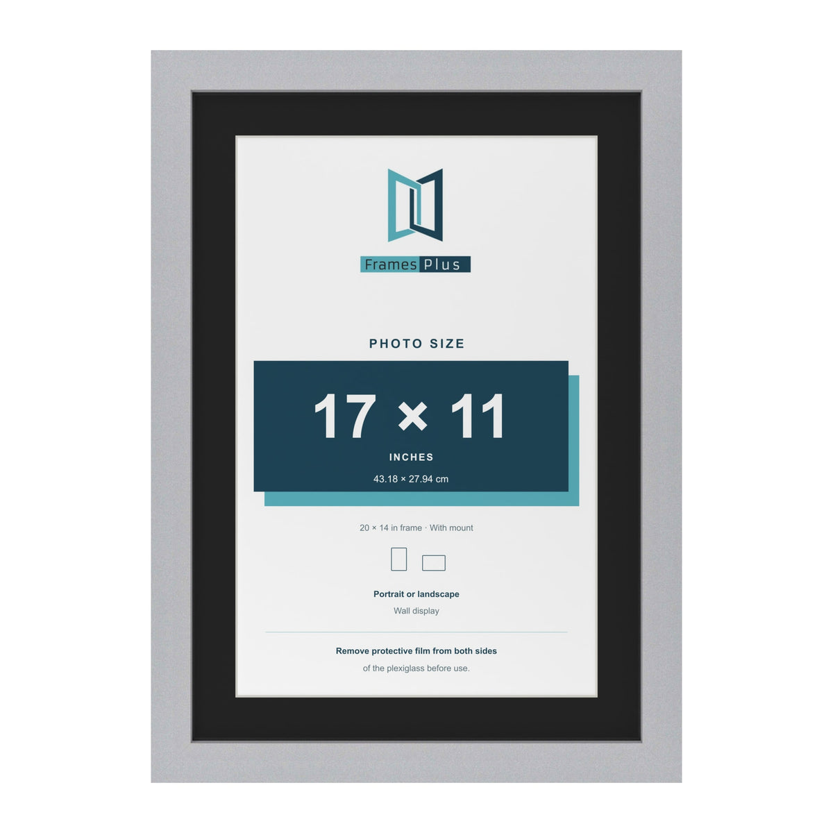 Silver 20 x 14 inch picture frame with a black mount for a 17 x 11 inch photo