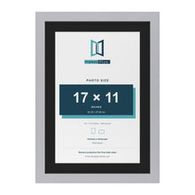 Silver 20 x 14 inch picture frame with a black mount for a 17 x 11 inch photo