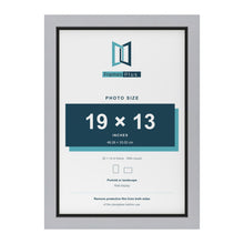 Silver 20 x 14 inch picture frame with a black mount for a 19 x 13 inch photo