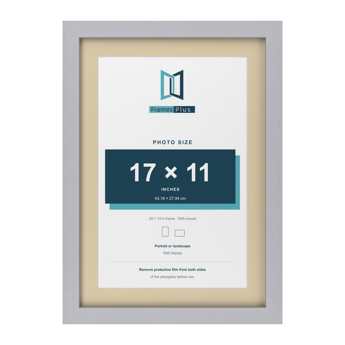 Silver 20 x 14 inch picture frame with an ivory mount for a 17 x 11 inch photo