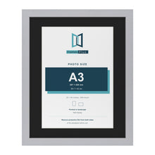 Silver 20 x 16 inch picture frame with a black mount for an A3 photo