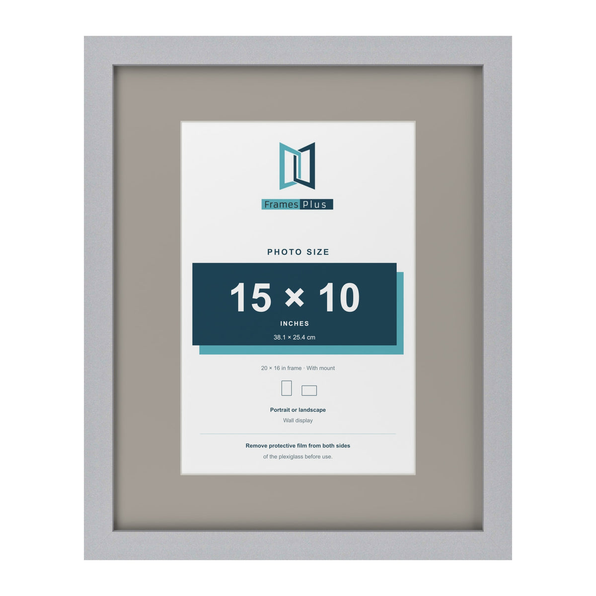 Silver 20 x 16 inch picture frame with a Dawn Grey mount for a 15 x 10 inch photo