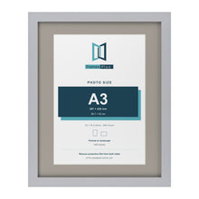 Silver 20 x 16 inch picture frame with a Dawn Grey mount for an A3 photo