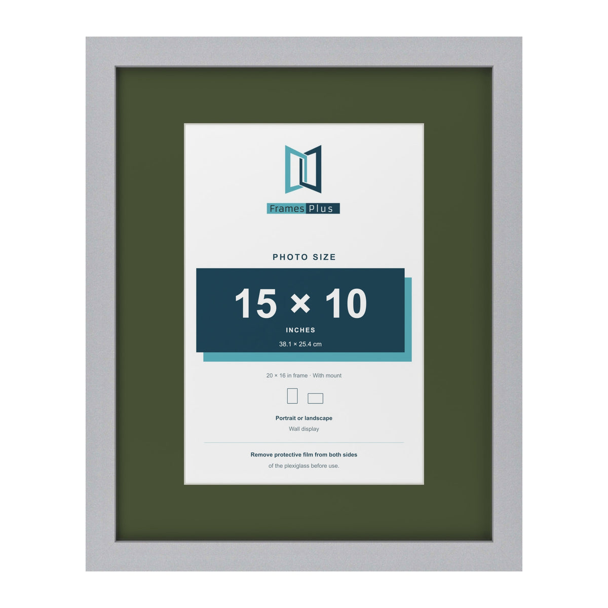 Silver 20 x 16 inch picture frame with a green mount for a 15 x 10 inch photo