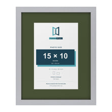 Silver 20 x 16 inch picture frame with a green mount for a 15 x 10 inch photo