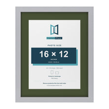 Silver 20 x 16 inch picture frame with a green mount for a 16 x 12 inch photo