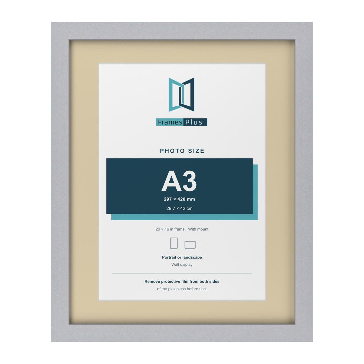 Silver 20 x 16 inch picture frame with an ivory mount for an A3 photo