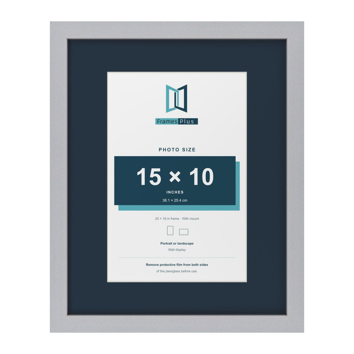 Silver 20 x 16 inch picture frame with a Pacific Blue mount for a 15 x 10 inch photo