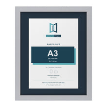Silver 20 x 16 inch picture frame with a Pacific Blue mount for an A3 photo