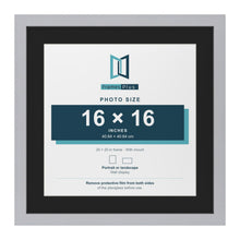 Silver 20 x 20 inch picture frame with a black mount for a 16 x 16 inch photo