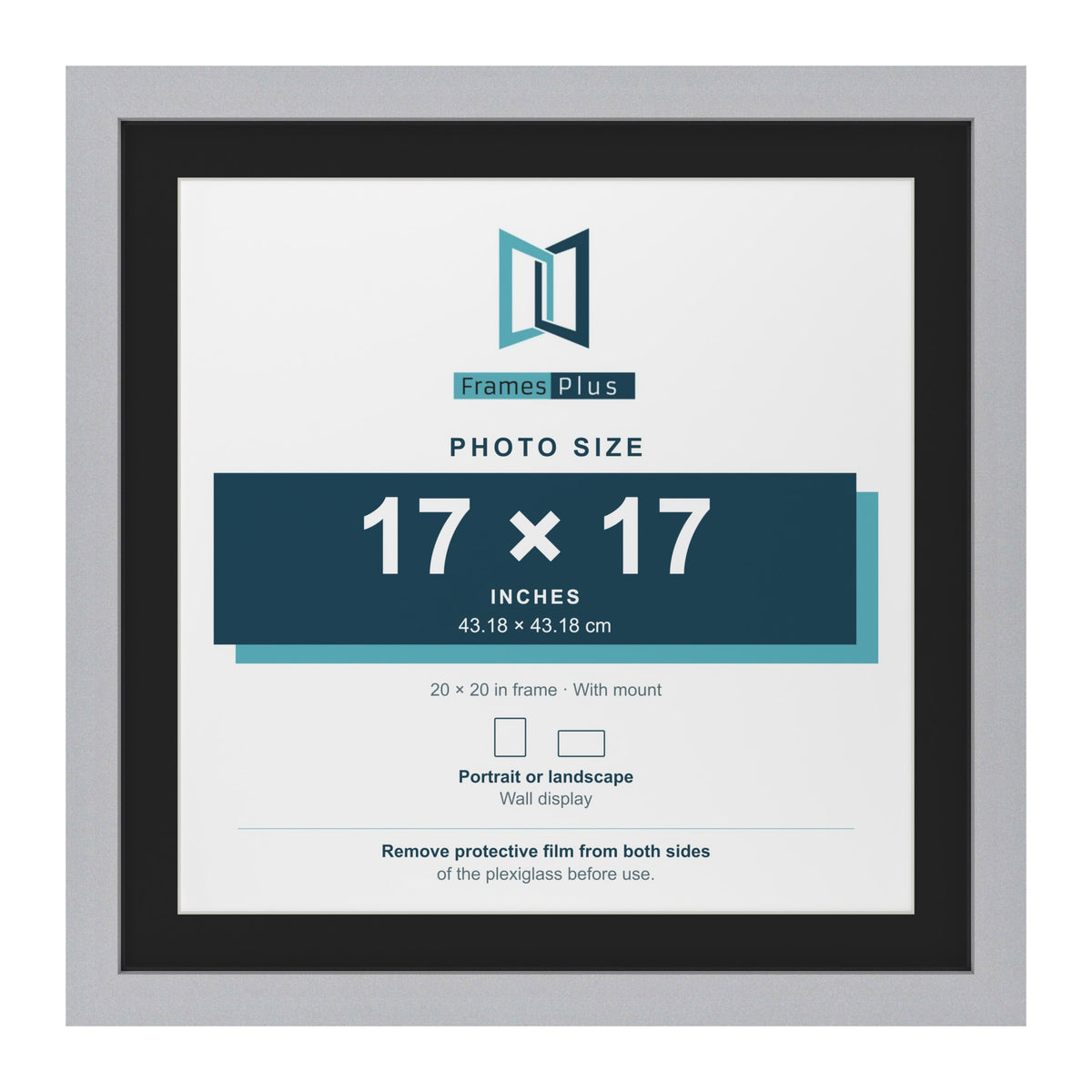 Silver 20 x 20 inch picture frame with a black mount for a 17 x 17 inch photo
