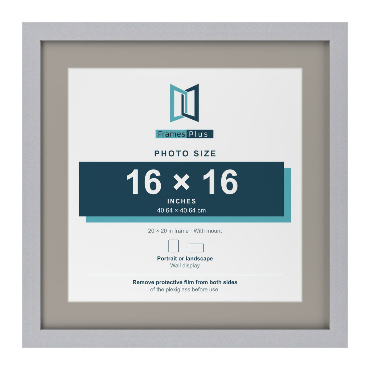 Silver 20 x 20 inch picture frame with a Dawn Grey mount for a 16 x 16 inch photo