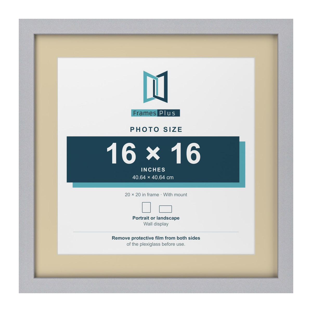 Silver 20 x 20 inch picture frame with an ivory mount for a 16 x 16 inch photo