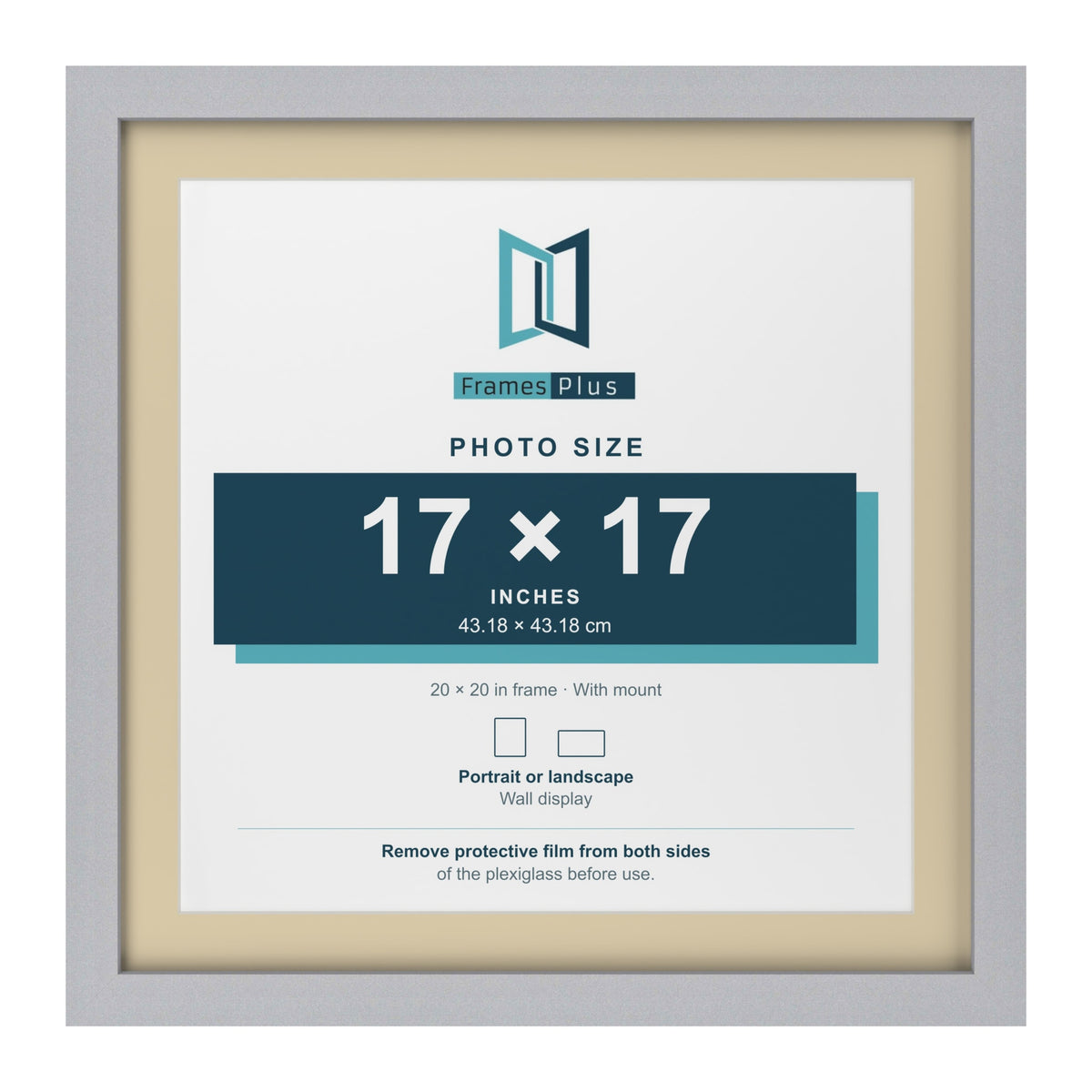 Silver 20 x 20 inch picture frame with an ivory mount for a 17 x 17 inch photo