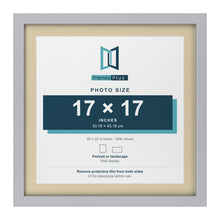Silver 20 x 20 inch picture frame with an ivory mount for a 17 x 17 inch photo