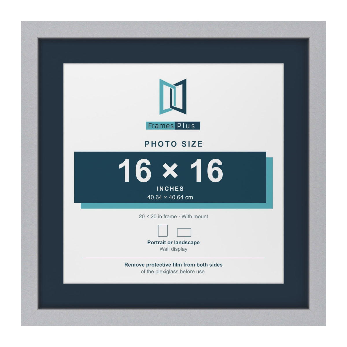 Silver 20 x 20 inch picture frame with a Pacific Blue mount for a 16 x 16 inch photo