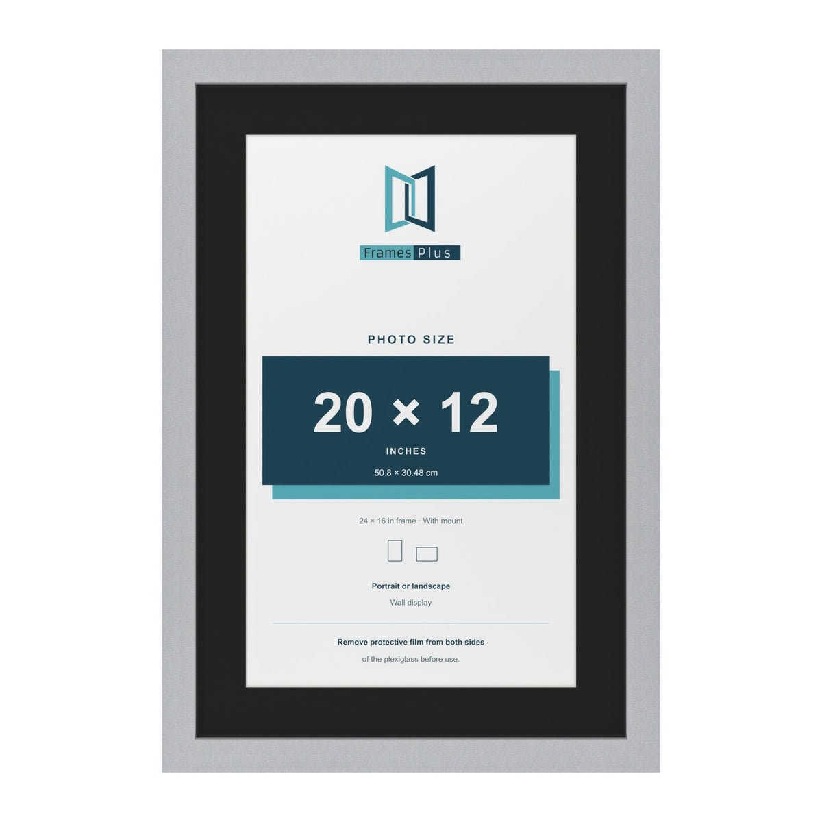 Silver 24 x 16 inch picture frame with a black mount for a 20 x 12 inch photo