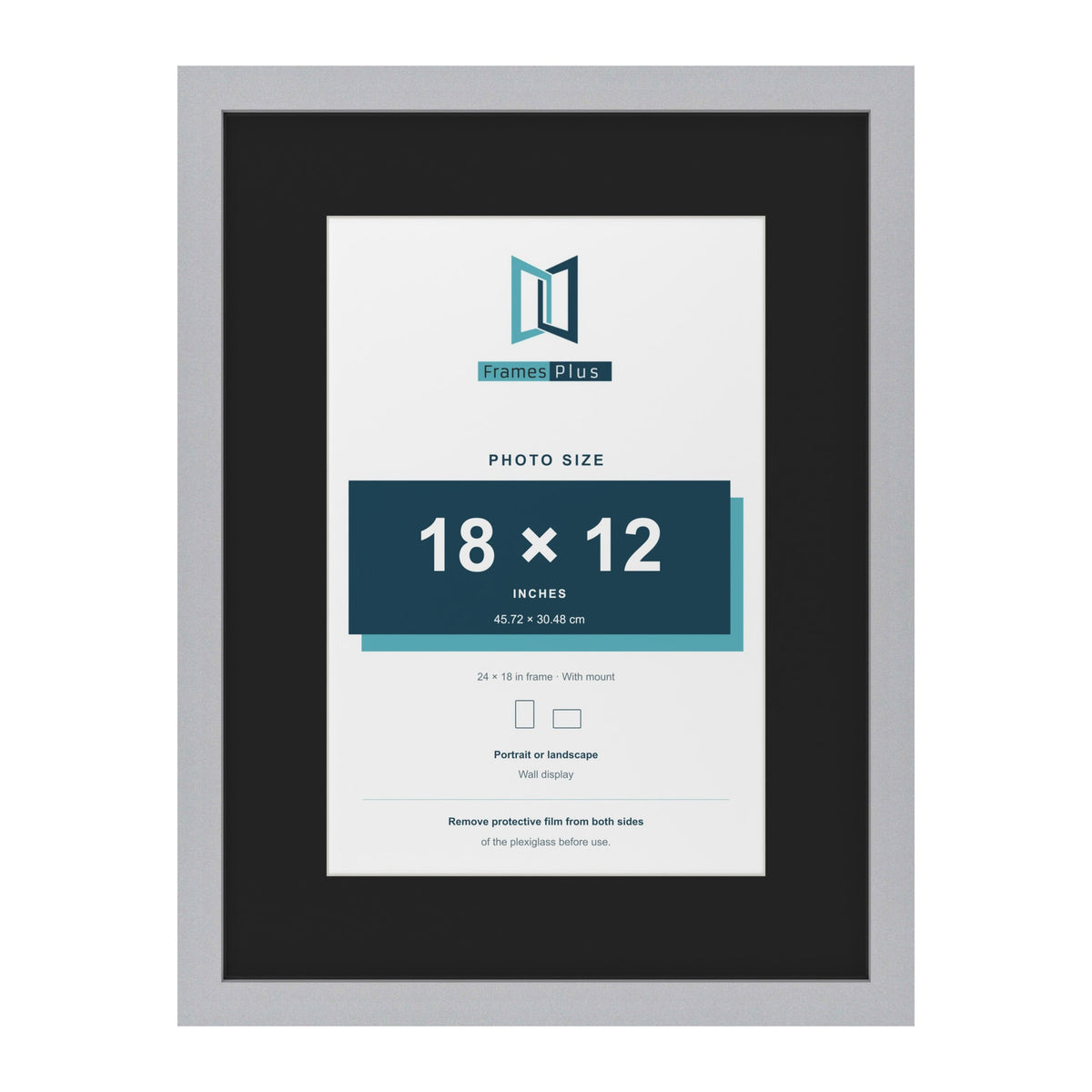 Silver 24 x 18 inch picture frame with a black mount for an 18 x 12 inch photo