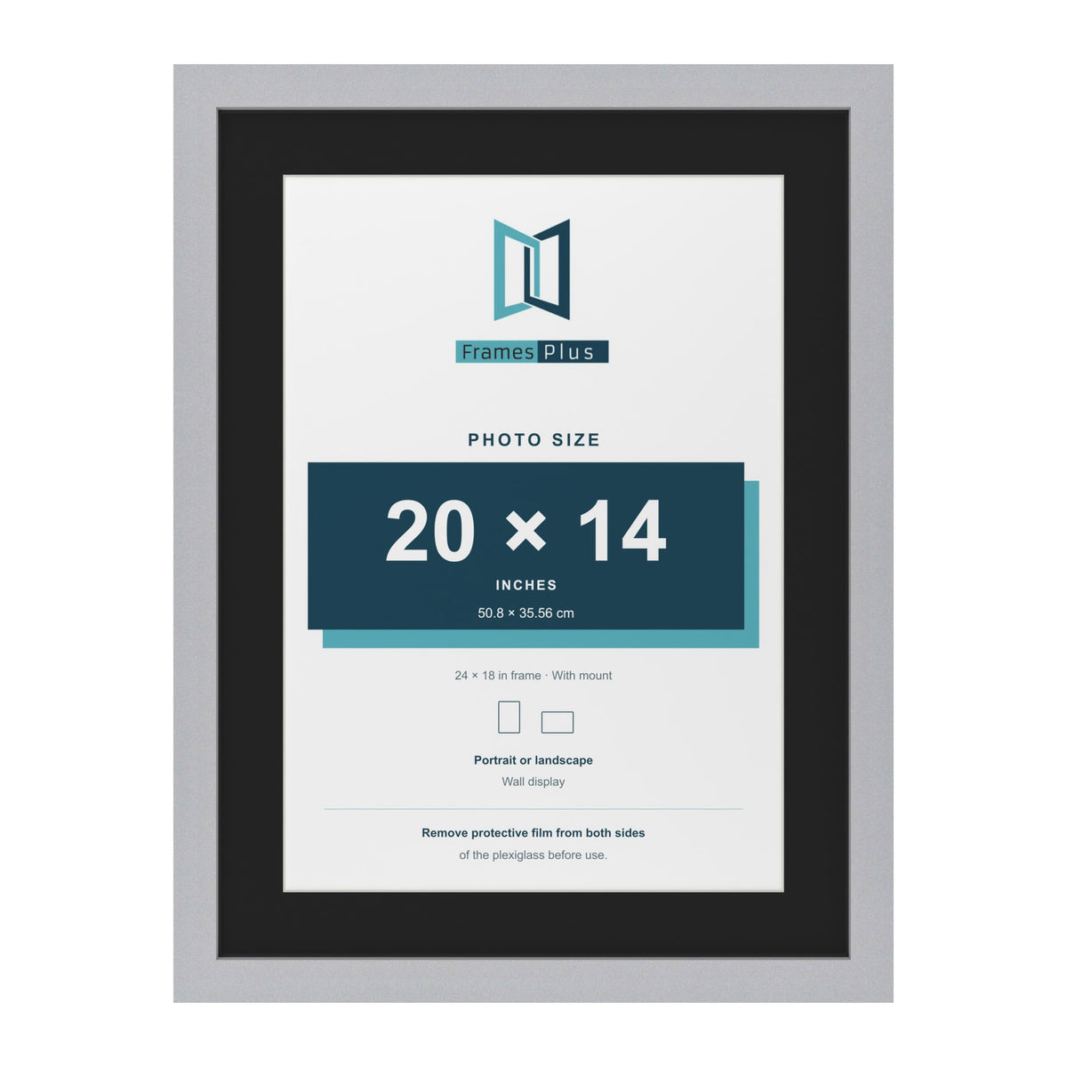 Silver 24 x 18 inch picture frame with a black mount for a 20 x 14 inch photo