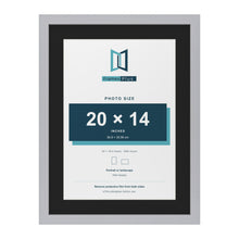 Silver 24 x 18 inch picture frame with a black mount for a 20 x 14 inch photo