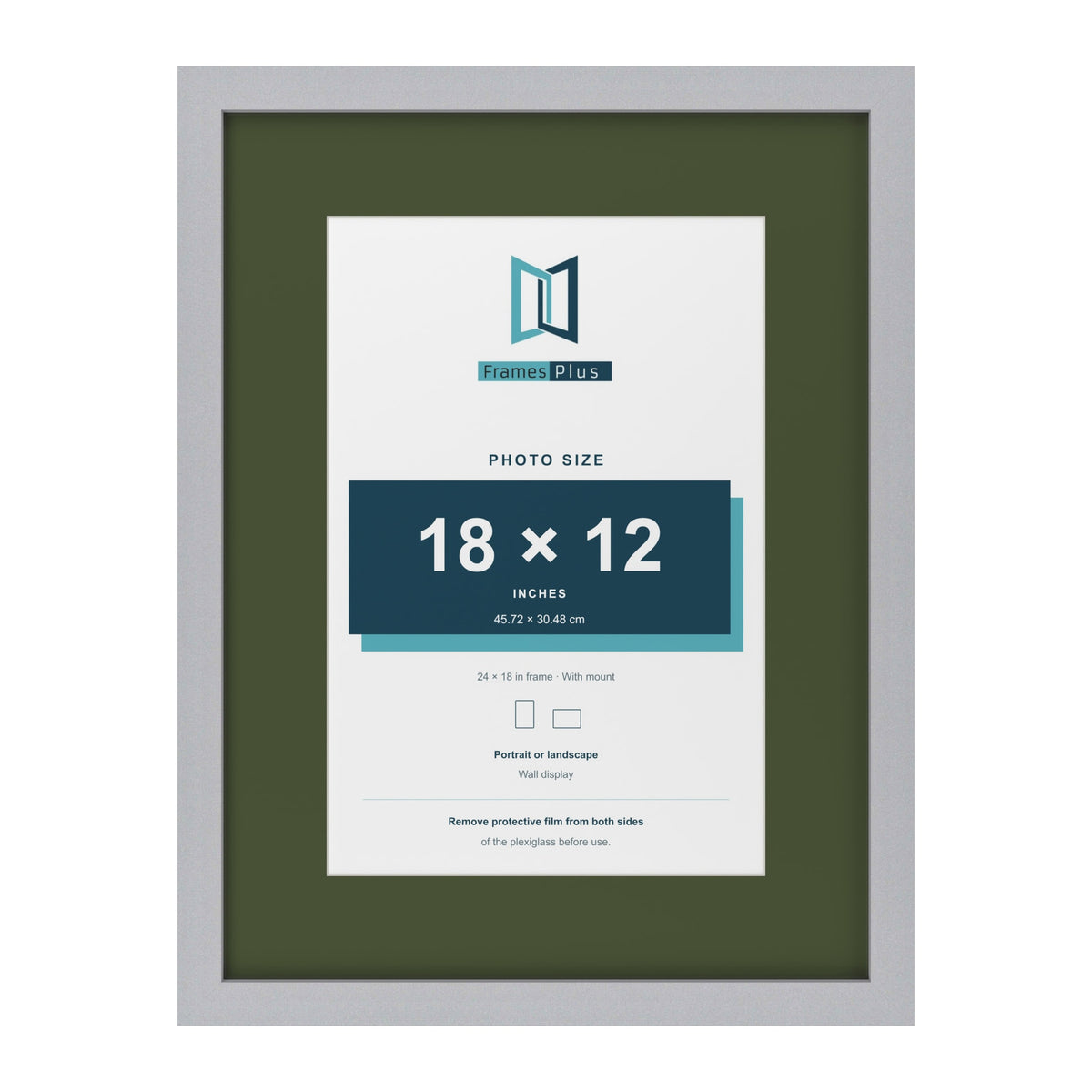 Silver 24 x 18 inch picture frame with a green mount for an 18 x 12 inch photo
