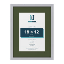 Silver 24 x 18 inch picture frame with a green mount for an 18 x 12 inch photo