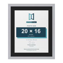 Silver 24 x 20 inch picture frame with a black mount for a 20 x 16 inch photo