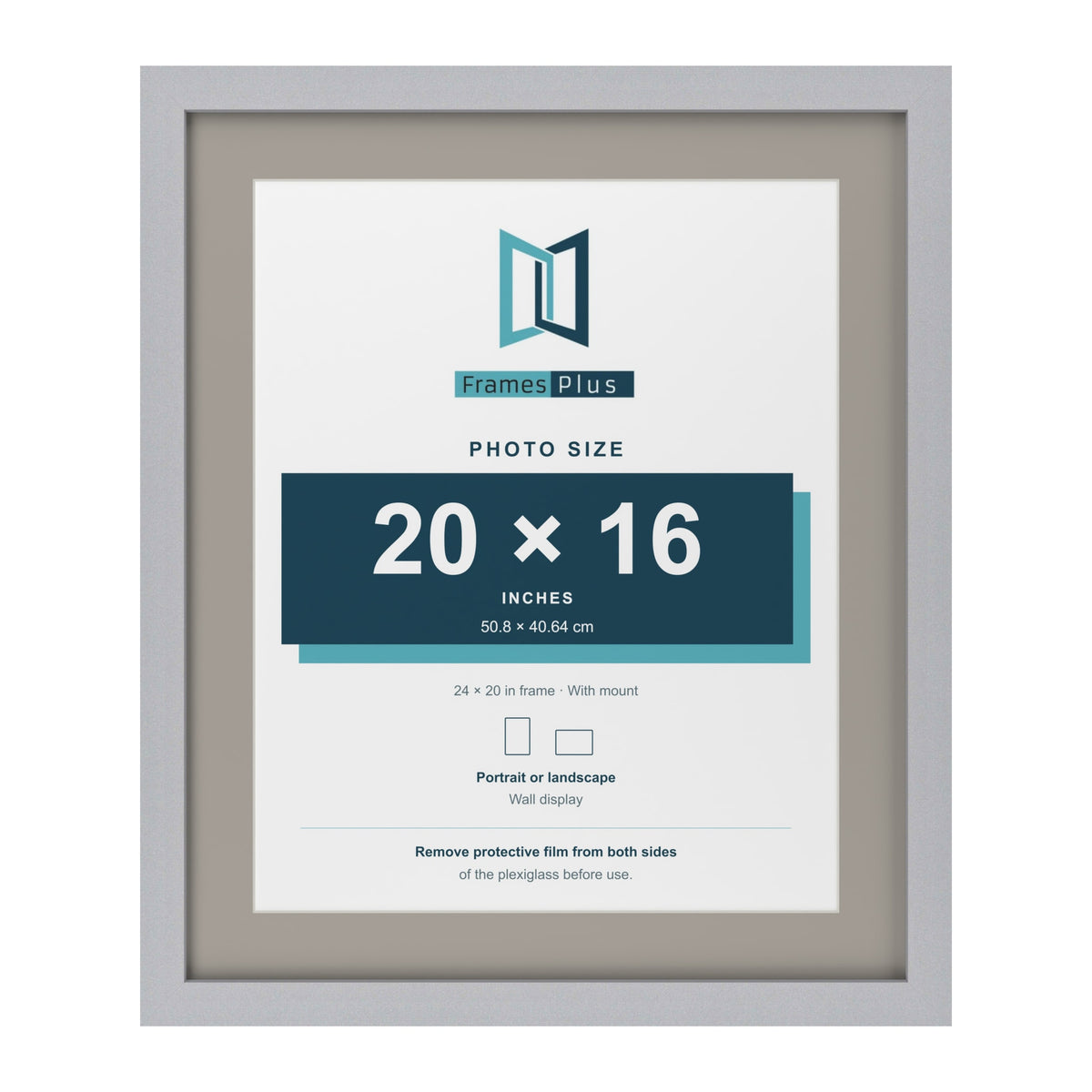 Silver 24 x 20 inch picture frame with a Dawn Grey mount for a 20 x 16 inch photo