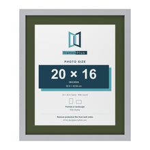 Silver 24 x 20 inch picture frame with a green mount for a 20 x 16 inch photo