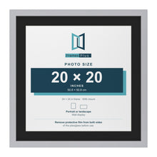 Silver 24 x 24 inch picture frame with a black mount for a 20 x 20 inch photo