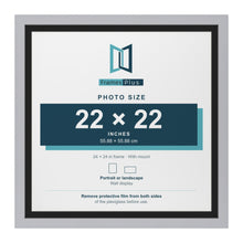Silver 24 x 24 inch picture frame with a black mount for a 22 x 22 inch photo