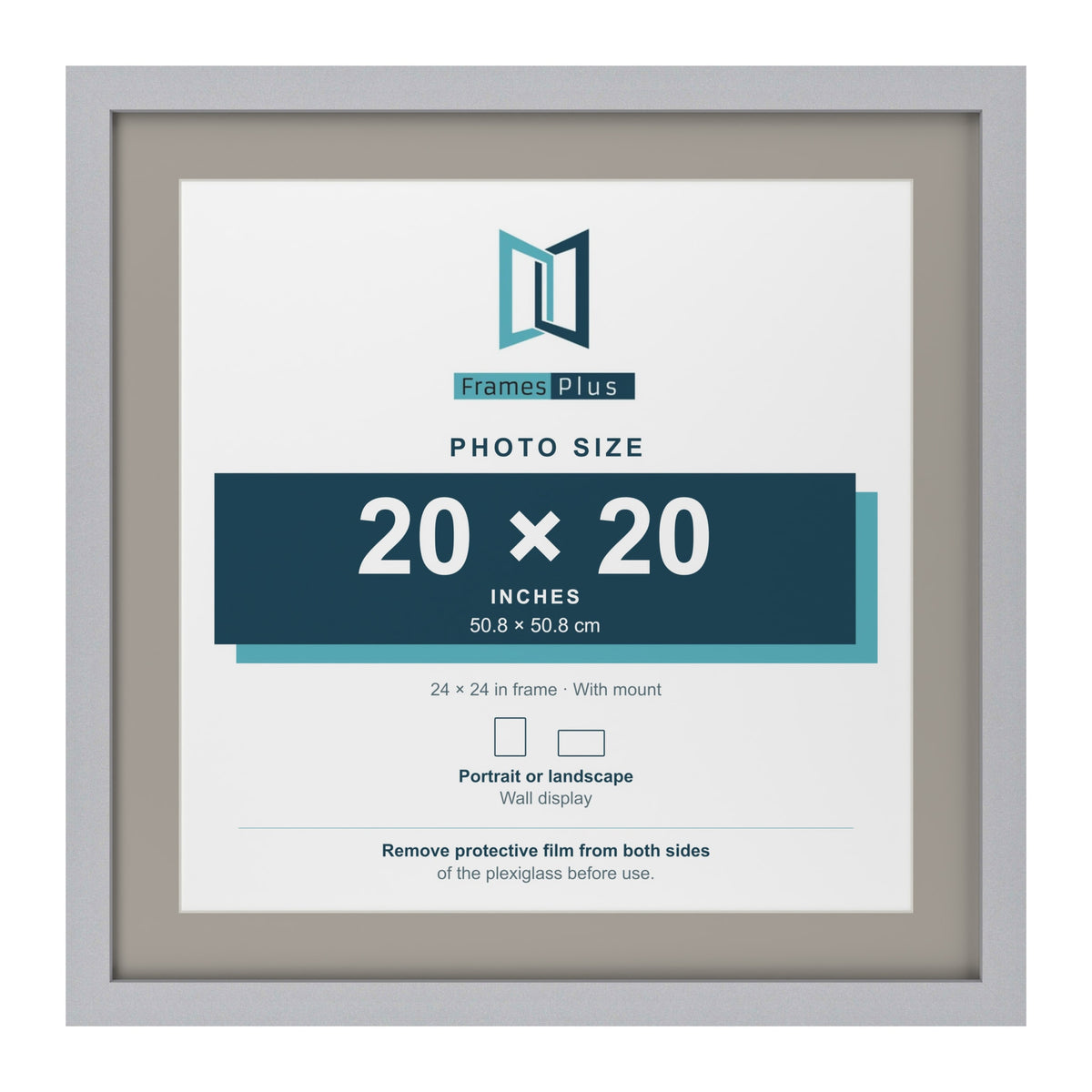 Silver 24 x 24 inch picture frame with a Dawn Grey mount for a 20 x 20 inch photo