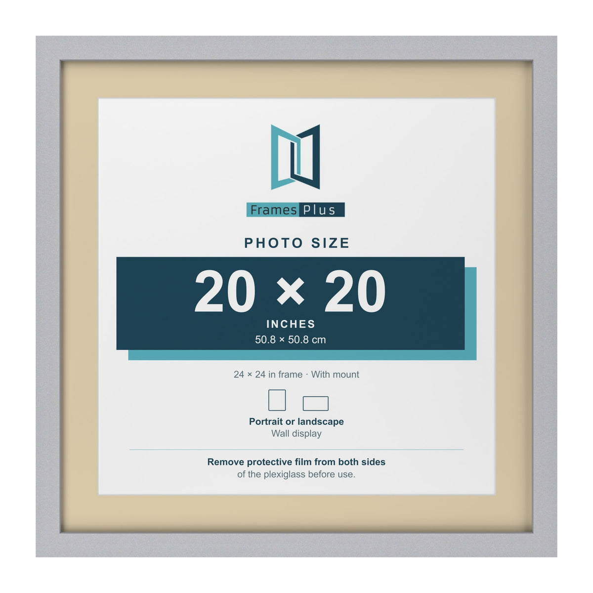 Silver 24 x 24 inch picture frame with an ivory mount for a 20 x 20 inch photo