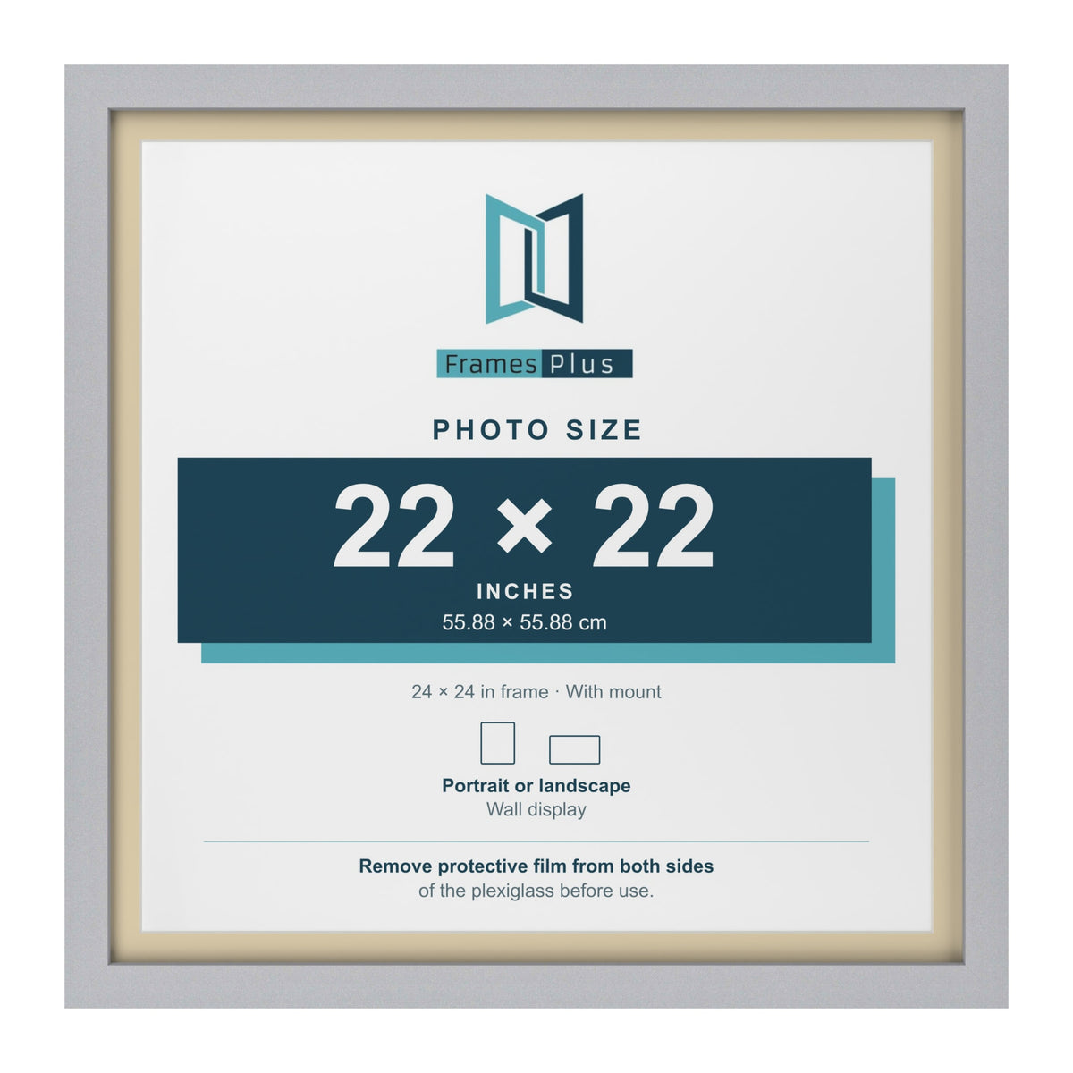Silver 24 x 24 inch picture frame with an ivory mount for a 22 x 22 inch photo