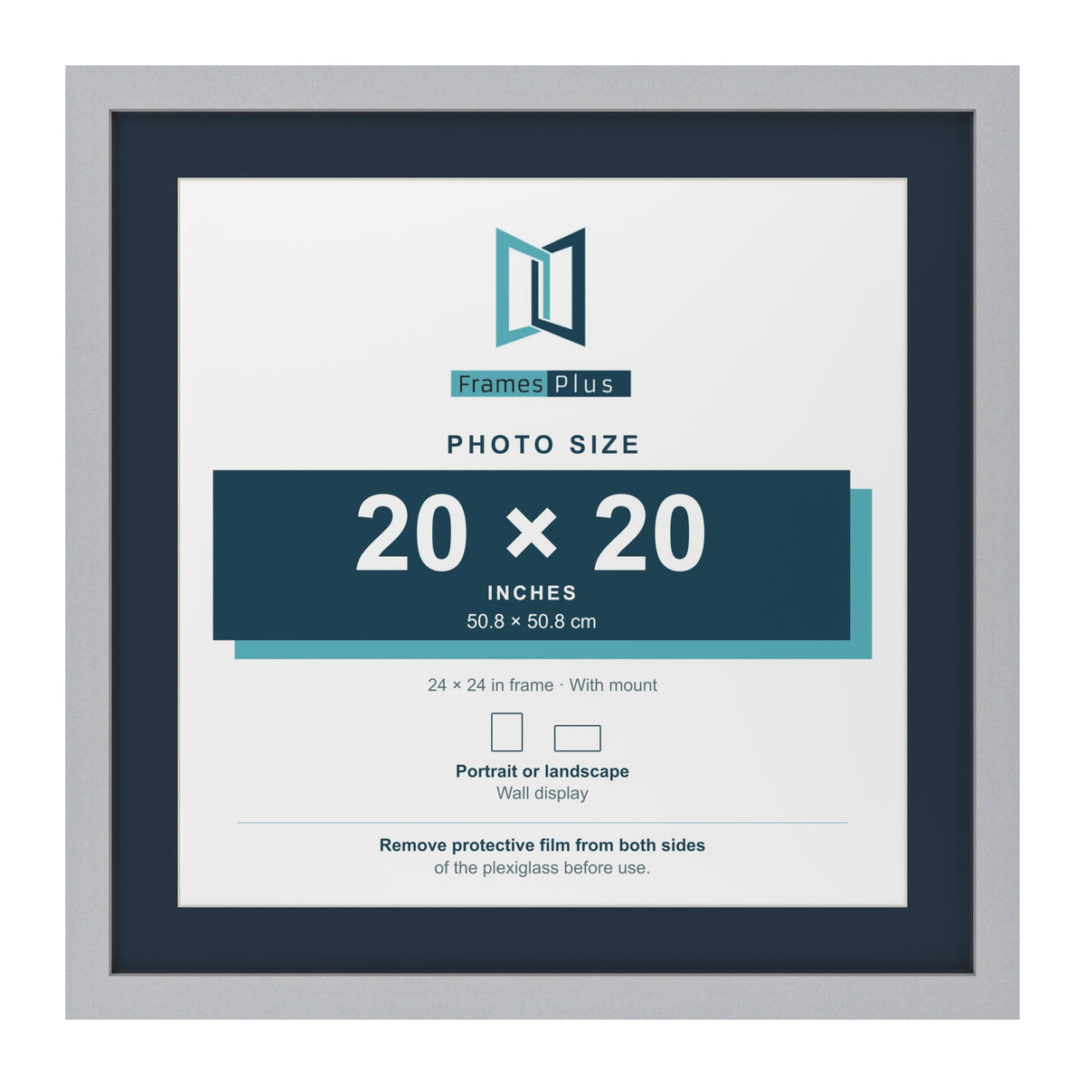 Silver 24 x 24 inch picture frame with a Pacific Blue mount for a 20 x 20 inch photo