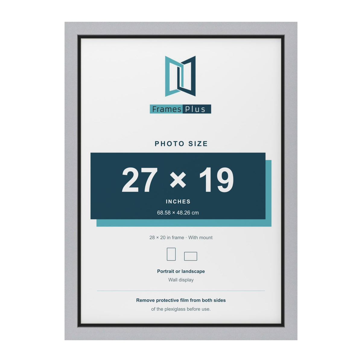 Silver 28 x 20 inch picture frame with a black mount for a 27 x 19 inch photo