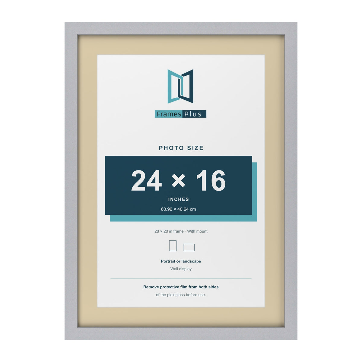 Silver 28 x 20 inch picture frame with an ivory mount for a 24 x 16 inch photo