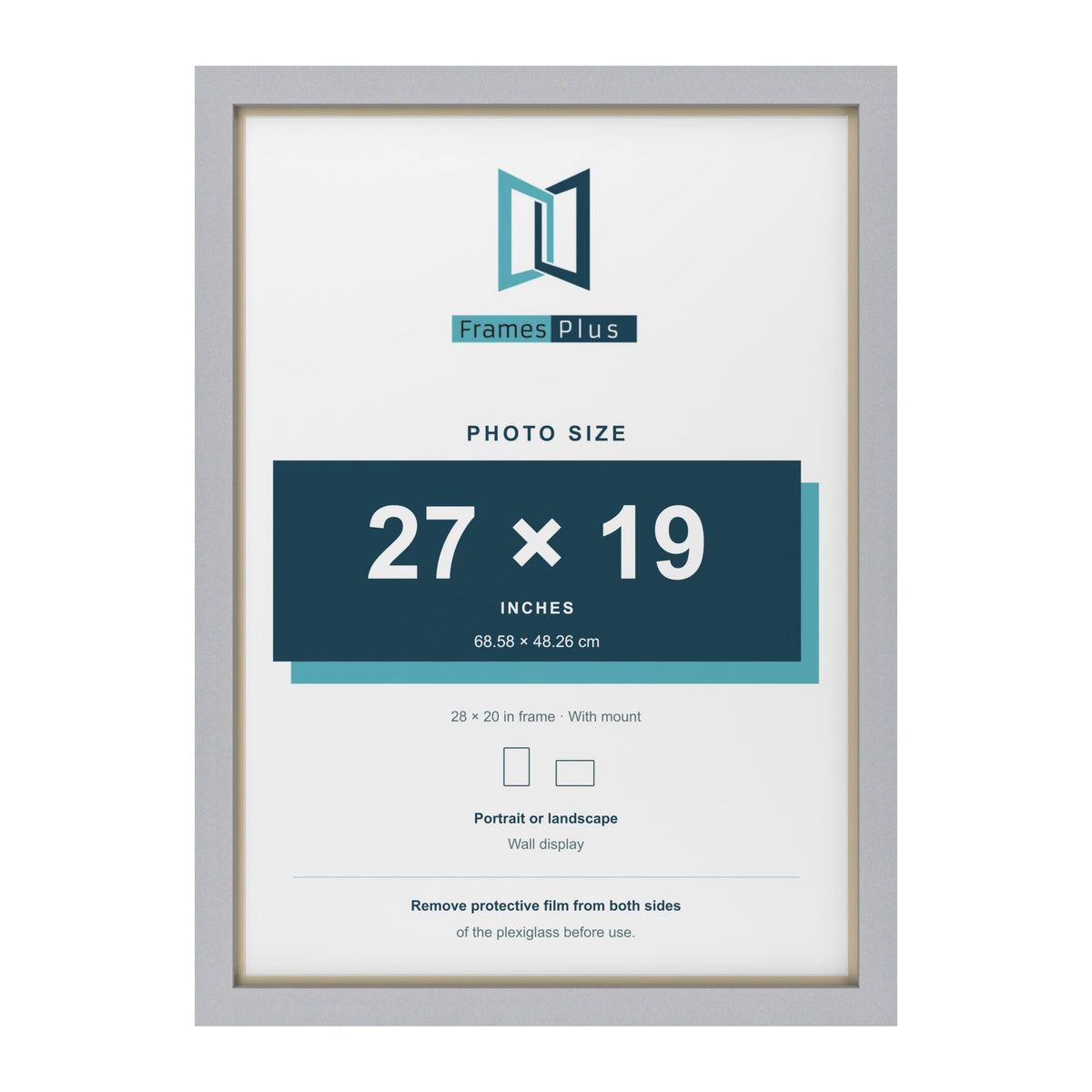 Silver 28 x 20 inch picture frame with an ivory mount for a 27 x 19 inch photo