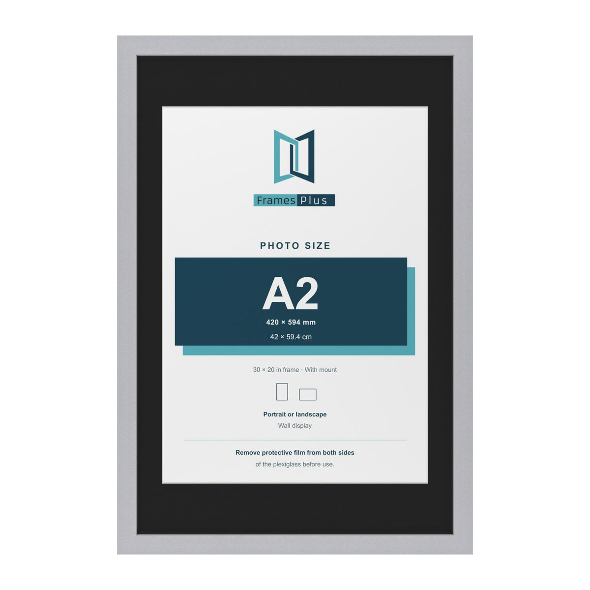 Silver 30 x 20 inch picture frame with a black mount for an A2 photo