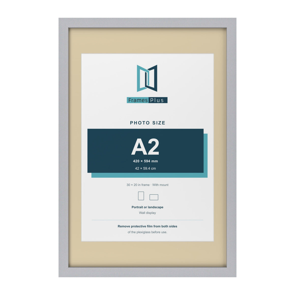 Silver 30 x 20 inch picture frame with an ivory mount for an A2 photo