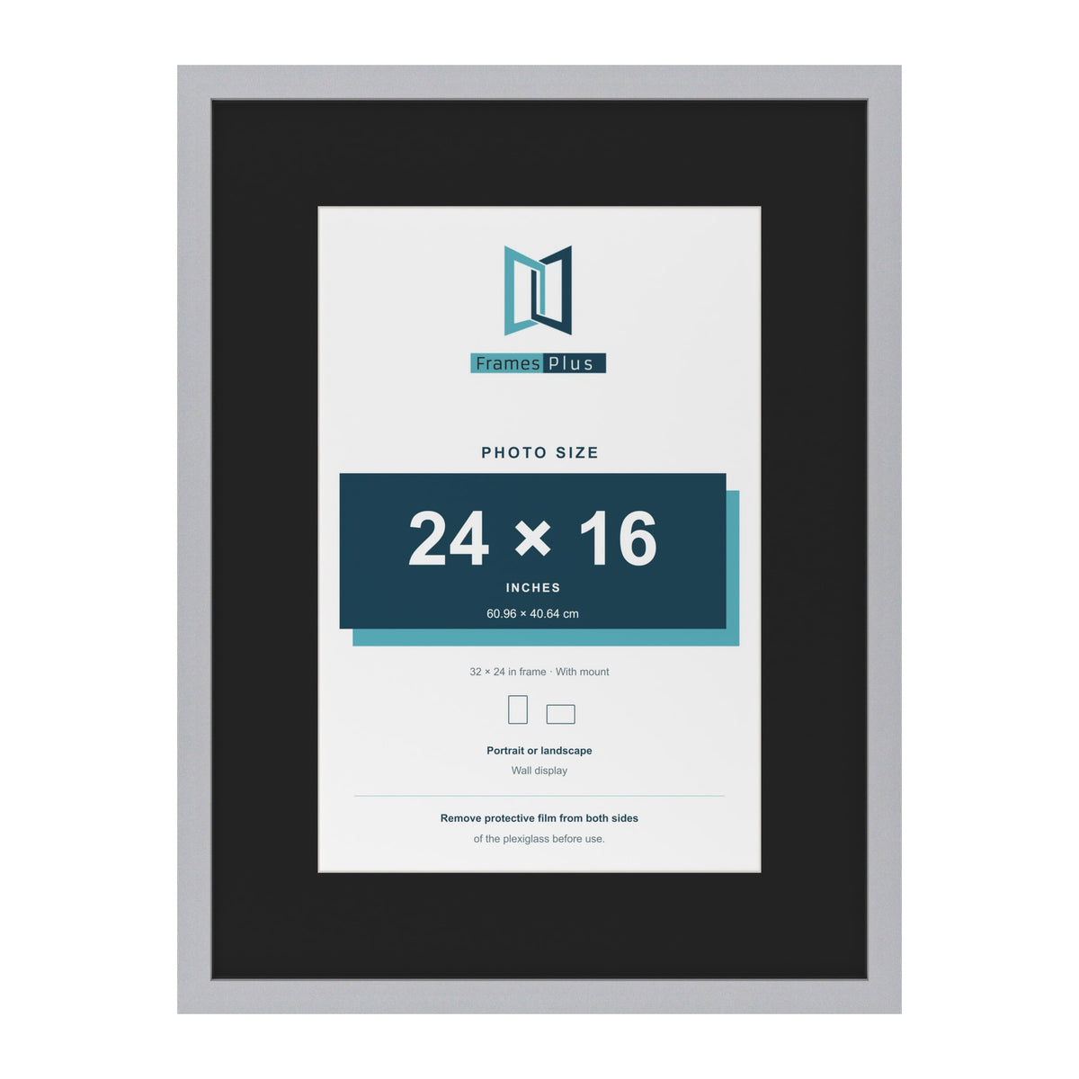 Silver 32 x 24 inch picture frame with a black mount for a 24 x 16 inch photo