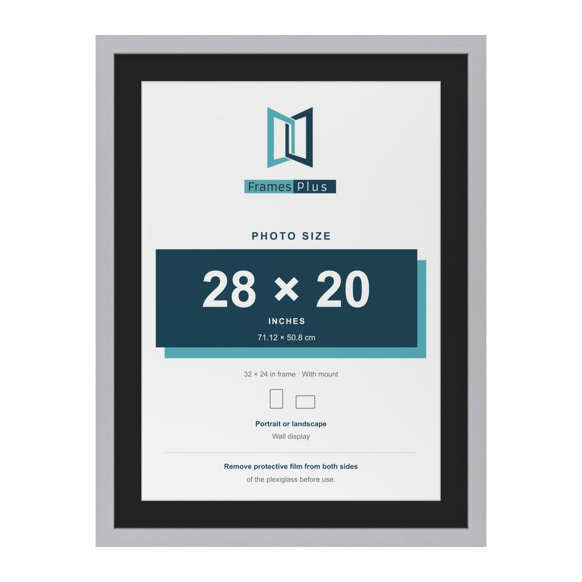 Silver 32 x 24 inch picture frame with a black mount for a 28 x 20 inch photo