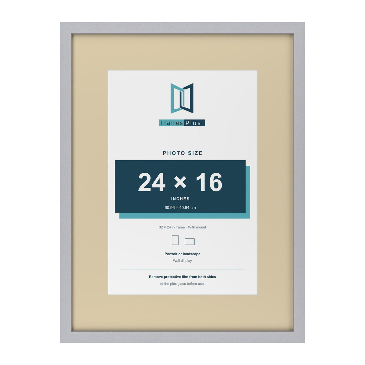 Silver 32 x 24 inch picture frame with an ivory mount for a 24 x 16 inch photo
