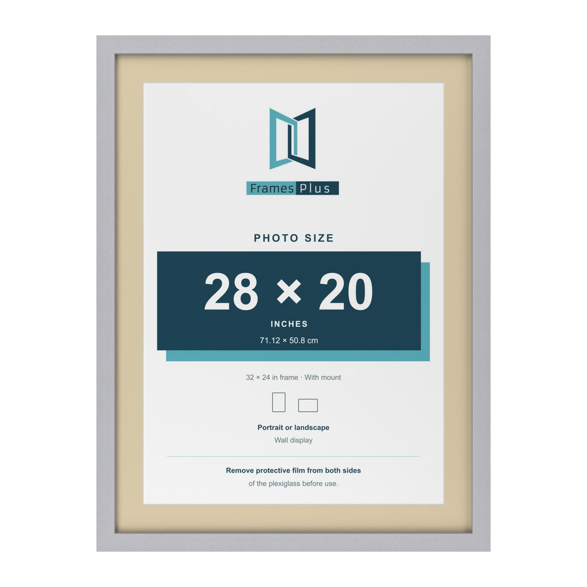 Silver 32 x 24 inch picture frame with an ivory mount for a 28 x 20 inch photo